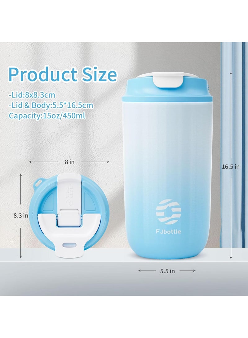 FJbottle 450ml Travel Coffee Mug - Double Wall Insulated Stainless Steel - Reusable Leak-Proof Thermal Tumbler - Two Ways to Drink - Perfect for Commuting, Office & Traveling - Image 2