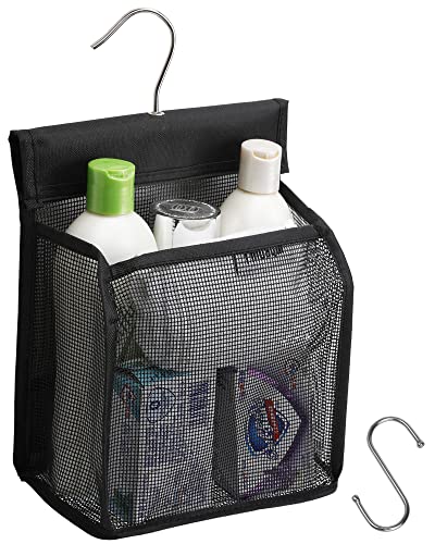 ALYER Hanging Mesh Shower Caddy Organizer Bathroom Storage Bag with Hooks for College Dorm Gym SwimmingRV and TravelBlack