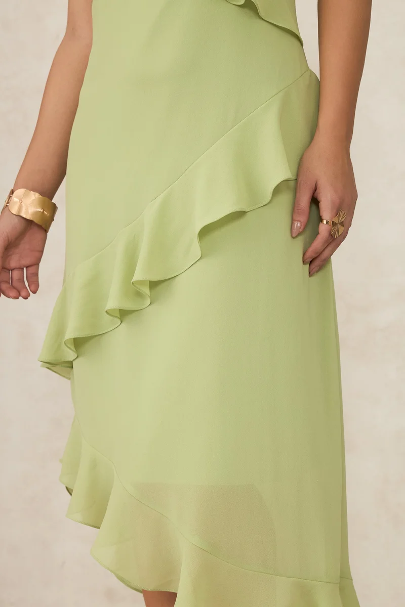فيرجيو Georgette Ruffle Brunchwear Detailed Midi Dresses for Women