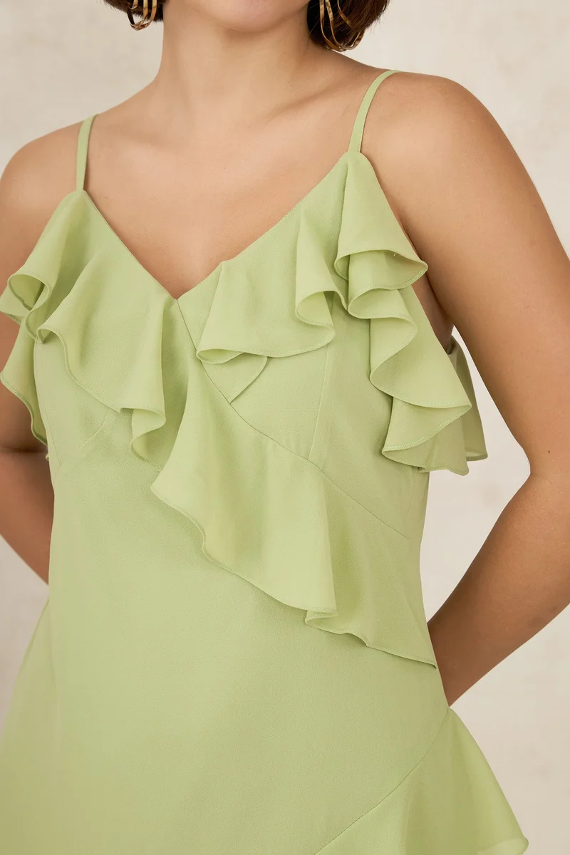 فيرجيو Georgette Ruffle Brunchwear Detailed Midi Dresses for Women