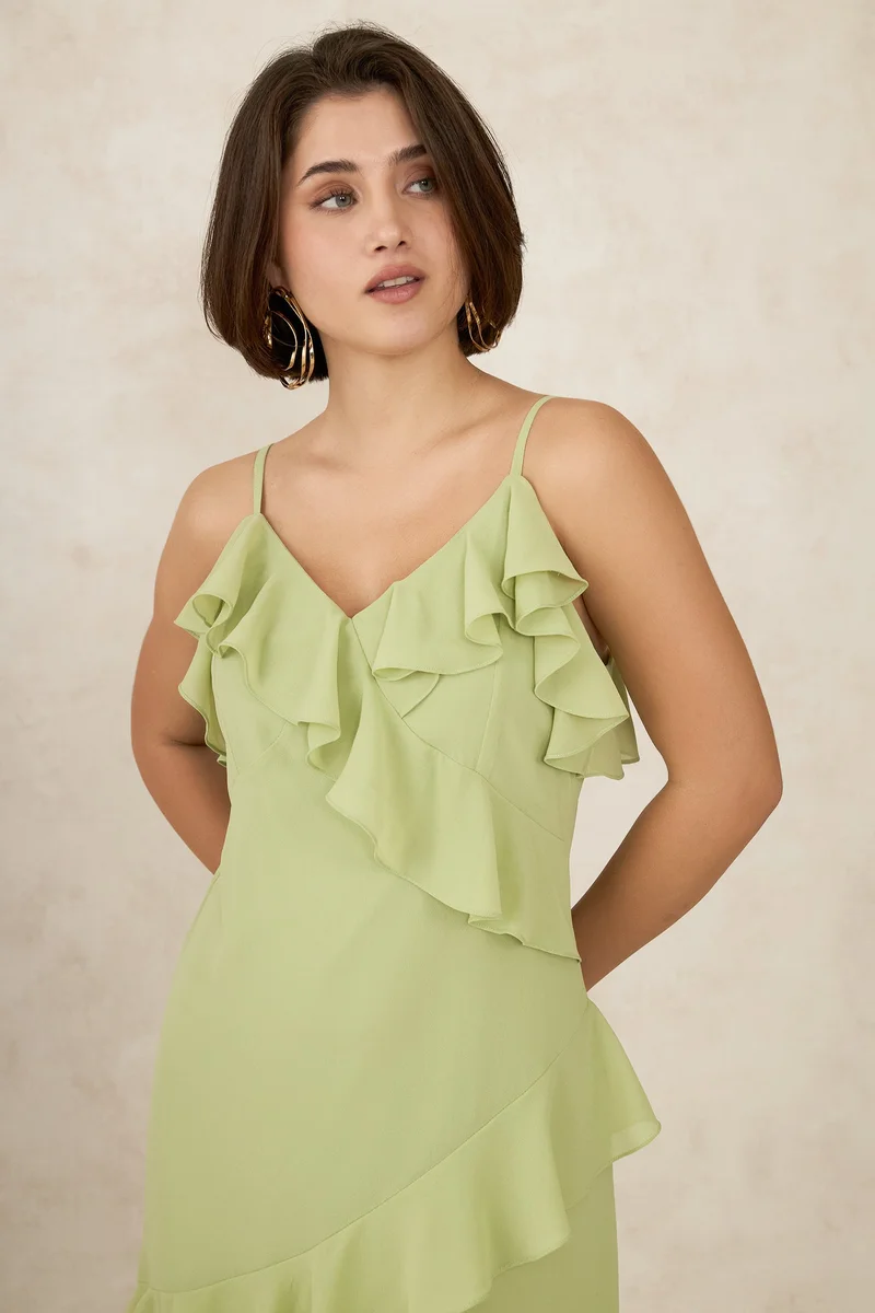 فيرجيو Georgette Ruffle Brunchwear Detailed Midi Dresses for Women