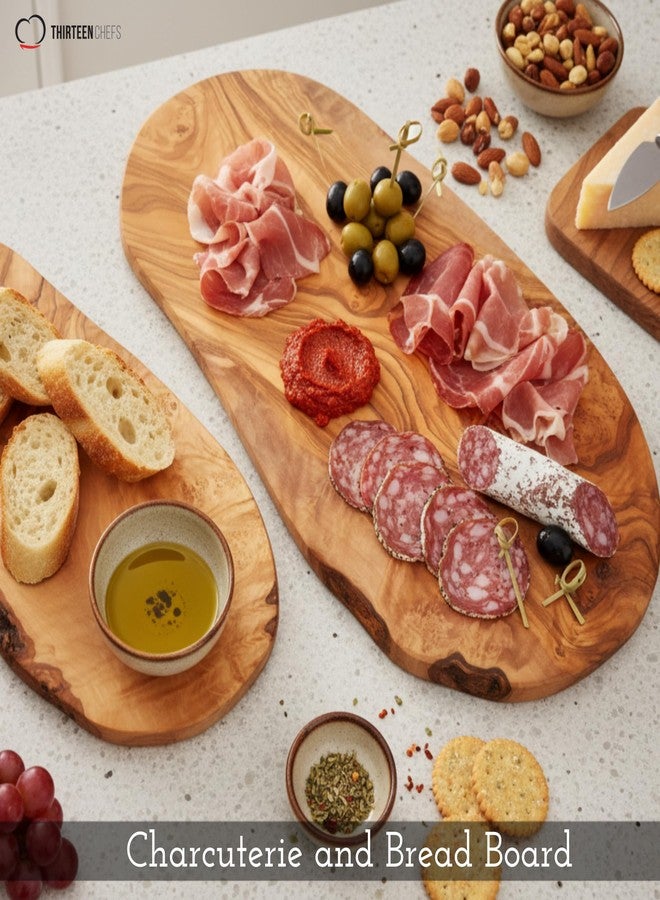 Thirteen Chefs Olive Wood Cutting Board – Large 16 x 8 Inch for Charcuterie, Cheese -Wooden Serving Tray with Rustic Edge - Image 2