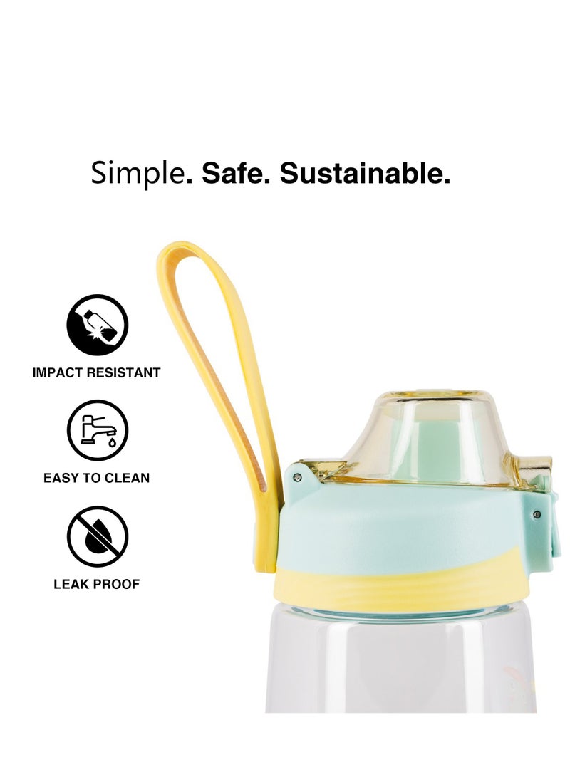 Fissman زجاجة مياه للأطفال خالية من مادة BPA وغير سامة، زجاجة عصير بلاستيكية محلية الصنع، حليب، مشروبات الشوكولاتة الباردة مع غطاء قابل للطي مانع للتسرب، 500 مل - Image 3