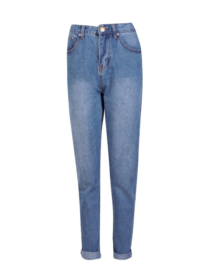 boohoo - High Rise Mid Wash Mom Jeans - Image 1
