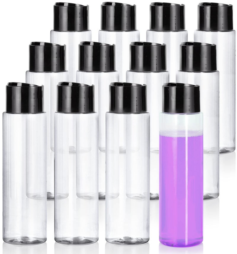 JUVITUS Clear 12 oz Professional Cylinder PET Plastic Bottles BPA Free 12 Pack Wide Black Disc Cap - Image 2