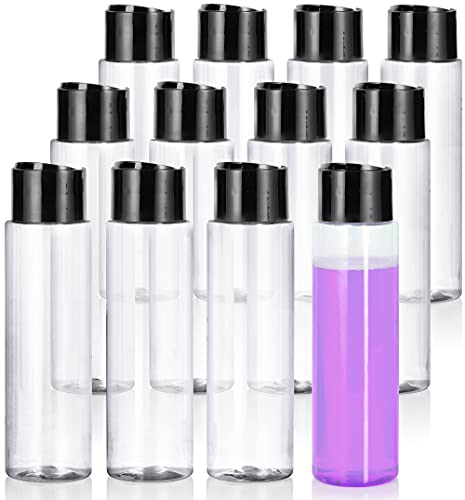 JUVITUS Clear 12 oz Professional Cylinder PET Plastic Bottles BPA Free 12 Pack Wide Black Disc Cap - Image 1