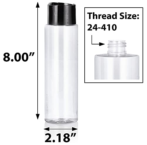 JUVITUS Clear 12 oz Professional Cylinder PET Plastic Bottles BPA Free 12 Pack Wide Black Disc Cap - Image 3