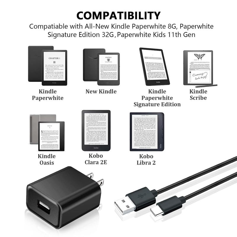 BCWJ NETS 5FT USB-C charging cable with matching USB charger for the new Kindle Paperwhite Signature Edition (32 GB), Paperwhite (8 GB), and Kindle Paperwhite Kids (11th generation, 2021), and newer models.1 - Image 2