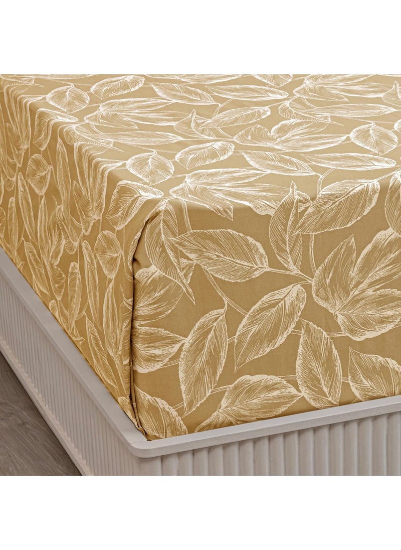 HOMEMONDE HOMEMONDE Premium 210 TC Cotton Bedsheet Single 60 x 90 Inches Leaf Printed Soft Flat Sheet with Single Pillow Cover 18 x 28 Inch Golden  - Image 3
