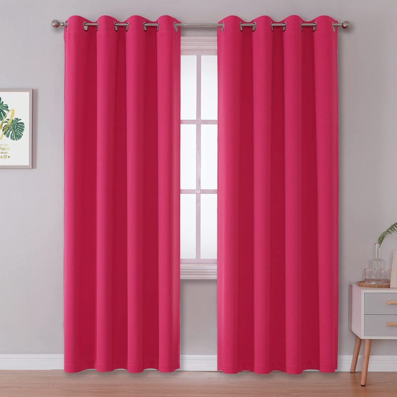 DUALIFE Pink Solid Blackout Curtains 84 Inches Long for Girls Bedroom Decor Grommet Room Darkening Thermal Insulated for Living Room 52x 84 Set of 2 Panels Raspberry Sorbet