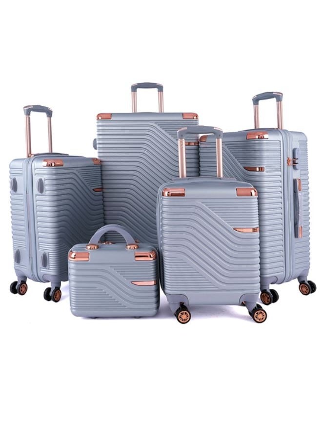 ليمرا - طقم شنط سفر مكون من خمس حقائب أمتعة لون فضي بمقاس 32"/28"/24"/20"/12 انش - Image 1