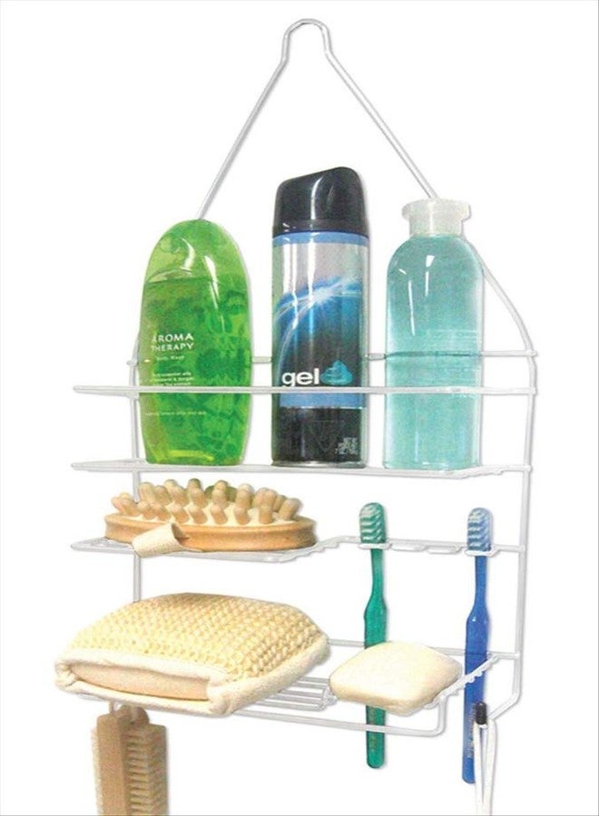 Bath Bliss Shower 3 Tier Shower Caddy | 3 Tier Shelves | Soap Dish Holder | Razor Slots | Wash Cloth Hook | Loofah Hook | White | Rust Resistant | Bathroom Accessories - Image 1