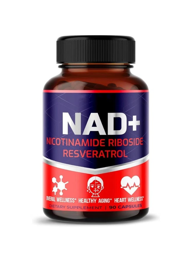 NAD+ Supplement with Nicotinamide Riboside NR, Resveratrol, Quercetin - Cellular Energy & Repair, Vitality, Healthy Aging (90 Count) - Image 1