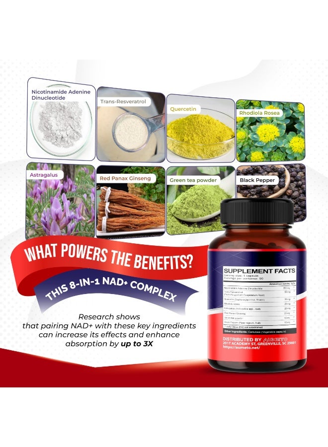 NAD+ Supplement with Nicotinamide Riboside NR, Resveratrol, Quercetin - Cellular Energy & Repair, Vitality, Healthy Aging (90 Count) - Image 3