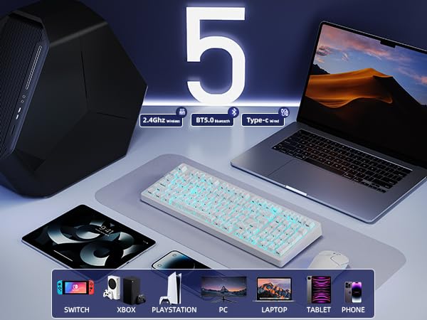 ZORNHER ZH980 Mechanical Keyboard Wireless,95% White Creamy Keyboard with Number Pad,Gaming Keyboard with Number Pad,Shine Through Spider Web PC Keycaps,Creamy Sounding Linear Switches,Full Size - Image 3
