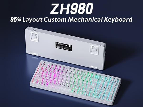 ZORNHER ZH980 Mechanical Keyboard Wireless,95% White Creamy Keyboard with Number Pad,Gaming Keyboard with Number Pad,Shine Through Spider Web PC Keycaps,Creamy Sounding Linear Switches,Full Size - Image 2