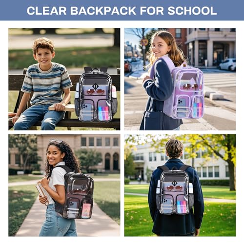 ASKSKY Clear Backpacks for School Heavy Duty Clear Bookbag Stadium Events Transparent Back Pack Girls Boys Black Semitransparent - Image 3