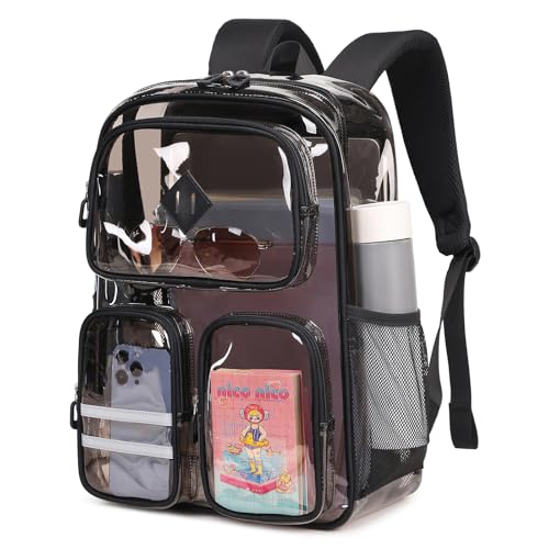 ASKSKY Clear Backpacks for School Heavy Duty Clear Bookbag Stadium Events Transparent Back Pack Girls Boys Black Semitransparent - Image 1