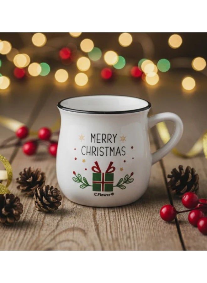 أي كي دي سي كوب سيراميك Cflower سعة 400 مل بتصميم صندوق هدايا - كوب عيد الميلاد الأبيض مثالي للقهوة والكاكاو والهدايا الاحتفالية - Image 2