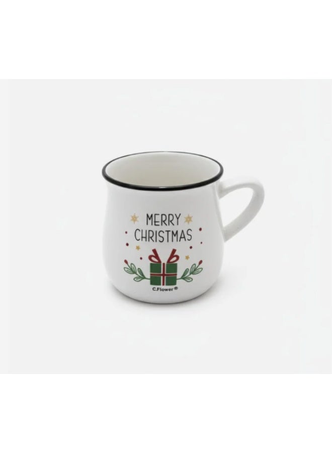 أي كي دي سي كوب سيراميك Cflower سعة 400 مل بتصميم صندوق هدايا - كوب عيد الميلاد الأبيض مثالي للقهوة والكاكاو والهدايا الاحتفالية - Image 1