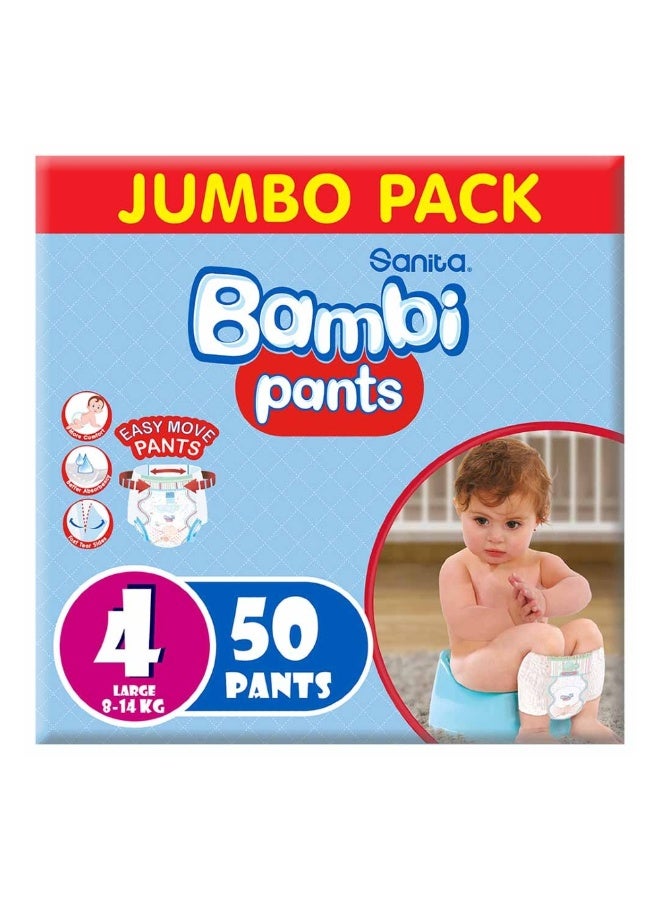 Sanita Bambi Sanita Pants Baby Diapers, Size 4, Large, 8-14 Kg, Jumbo Pack, 50 Pants - Image 1