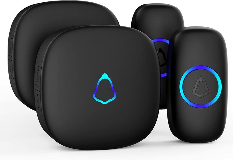 SECRUI Wireless Doorbell with 2 Receivers 2 Push Buttons, Easy installation, Adjustable Volume, 58 Chimes, Colorful LED, 1000Ft Range, M520+F55, Black - Image 1