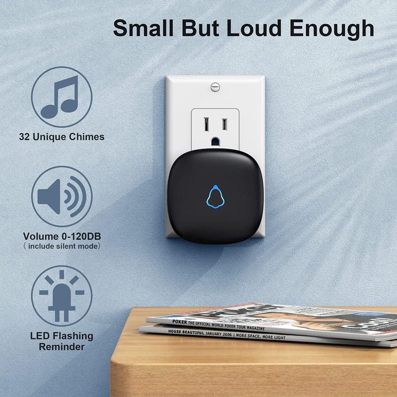 SECRUI Wireless Doorbell with 2 Receivers 2 Push Buttons, Easy installation, Adjustable Volume, 58 Chimes, Colorful LED, 1000Ft Range, M520+F55, Black - Image 4