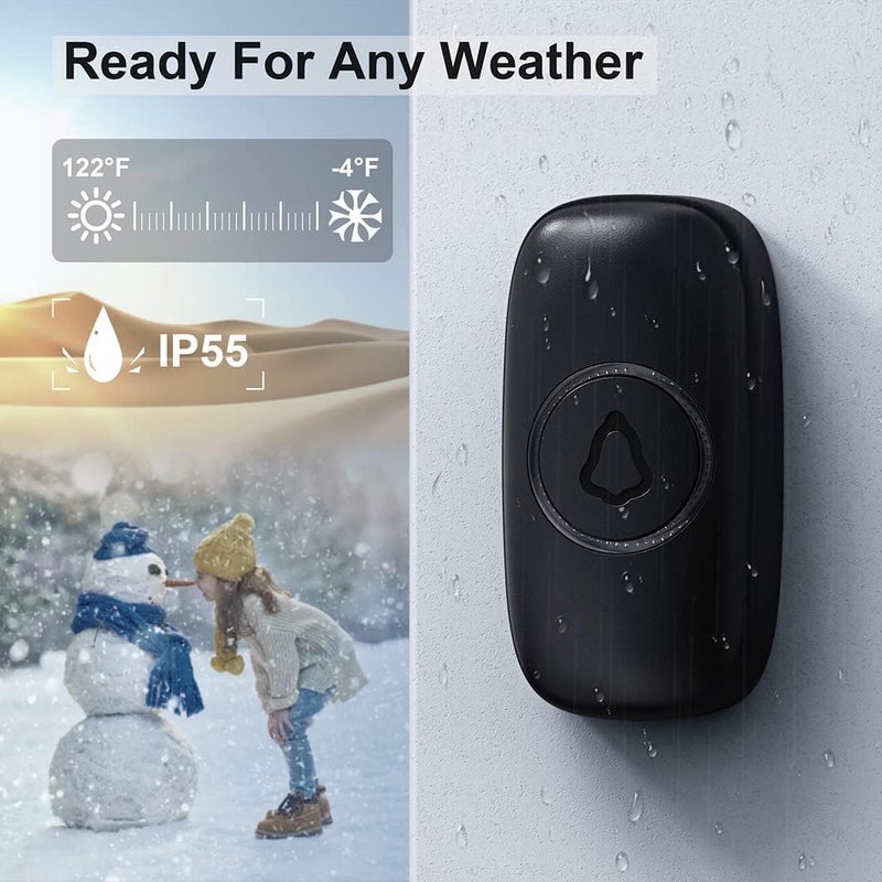 SECRUI Wireless Doorbell with 2 Receivers 2 Push Buttons, Easy installation, Adjustable Volume, 58 Chimes, Colorful LED, 1000Ft Range, M520+F55, Black - Image 3
