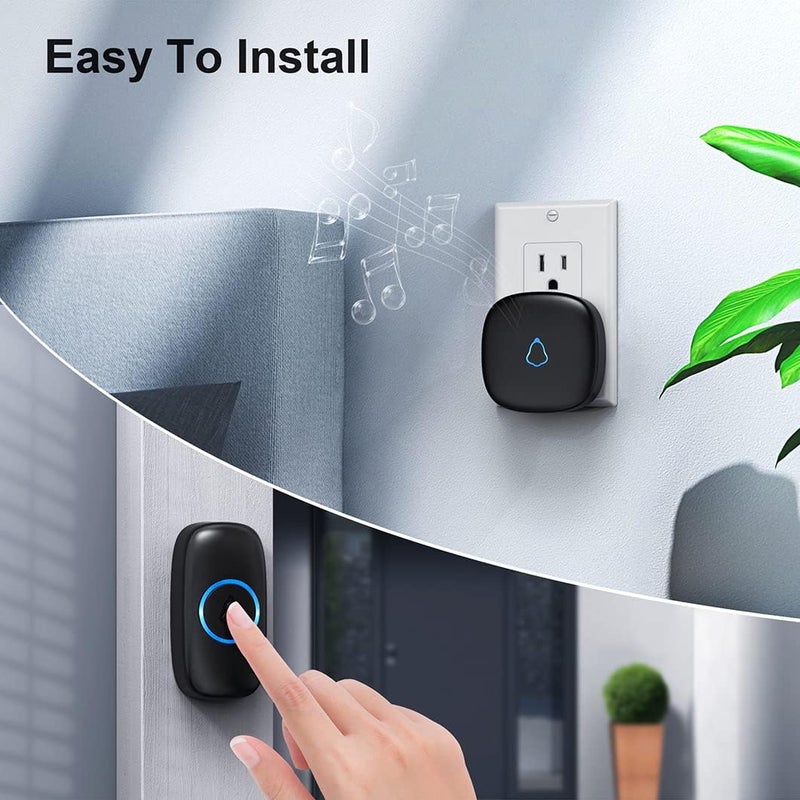 SECRUI Wireless Doorbell with 2 Receivers 2 Push Buttons, Easy installation, Adjustable Volume, 58 Chimes, Colorful LED, 1000Ft Range, M520+F55, Black - Image 2