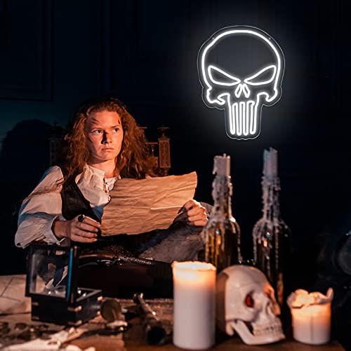 JFLLamp Skull Punisher Neon Signs for Wall Decor Punisher Logo Neon Lights for Bedroom Led Signs Suitable for Man Cave Living Room Bar Cafe Unique Gift for Lover, 5V USB Power 16.5 * 13 Inch(White) - Image 5