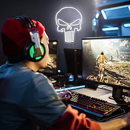 JFLLamp Skull Punisher Neon Signs for Wall Decor Punisher Logo Neon Lights for Bedroom Led Signs Suitable for Man Cave Living Room Bar Cafe Unique Gift for Lover, 5V USB Power 16.5 * 13 Inch(White) - Image 4