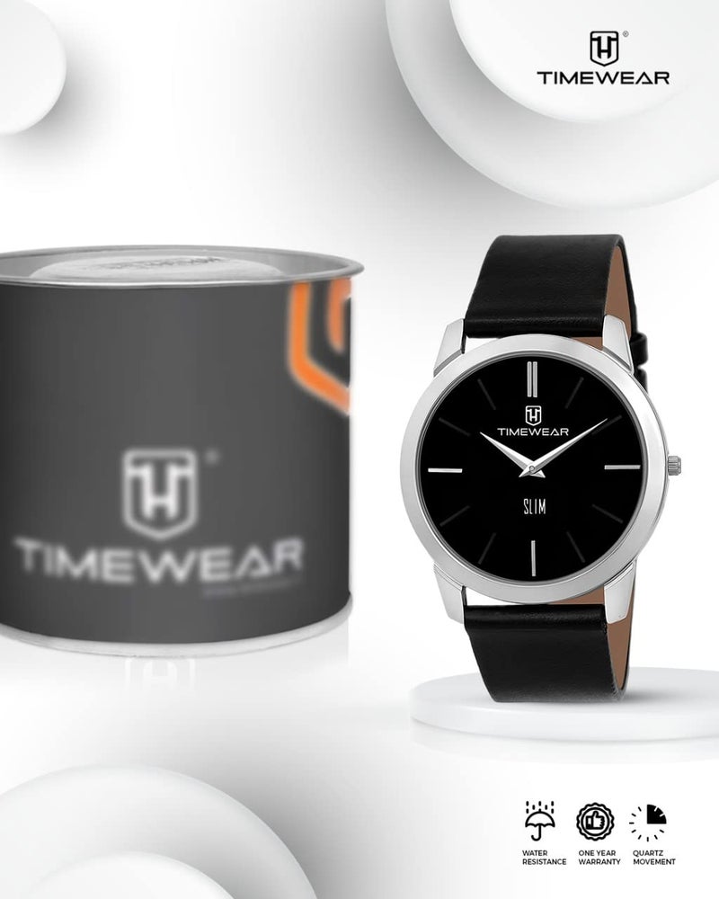 TIMEWEAR Analog Slim Two Hands Black Dial Leather Strap Watch for Men - Image 2