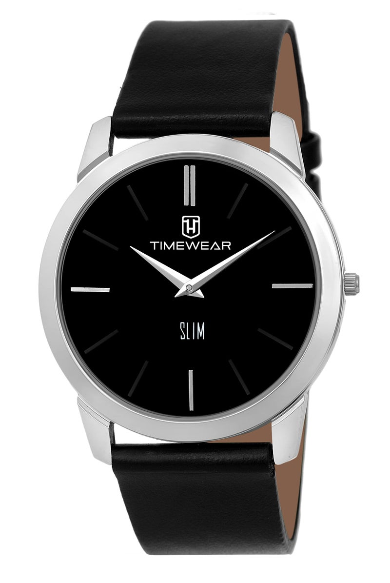 TIMEWEAR Analog Slim Two Hands Black Dial Leather Strap Watch for Men - Image 1