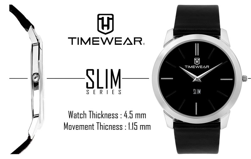 TIMEWEAR Analog Slim Two Hands Black Dial Leather Strap Watch for Men - Image 3
