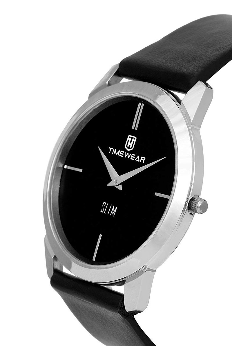 TIMEWEAR Analog Slim Two Hands Black Dial Leather Strap Watch for Men - Image 4