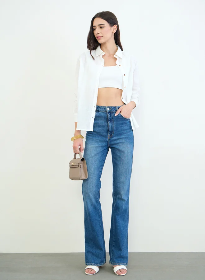 Styli Off White Long Sleeve Shirt Relaxed Fit Shirt