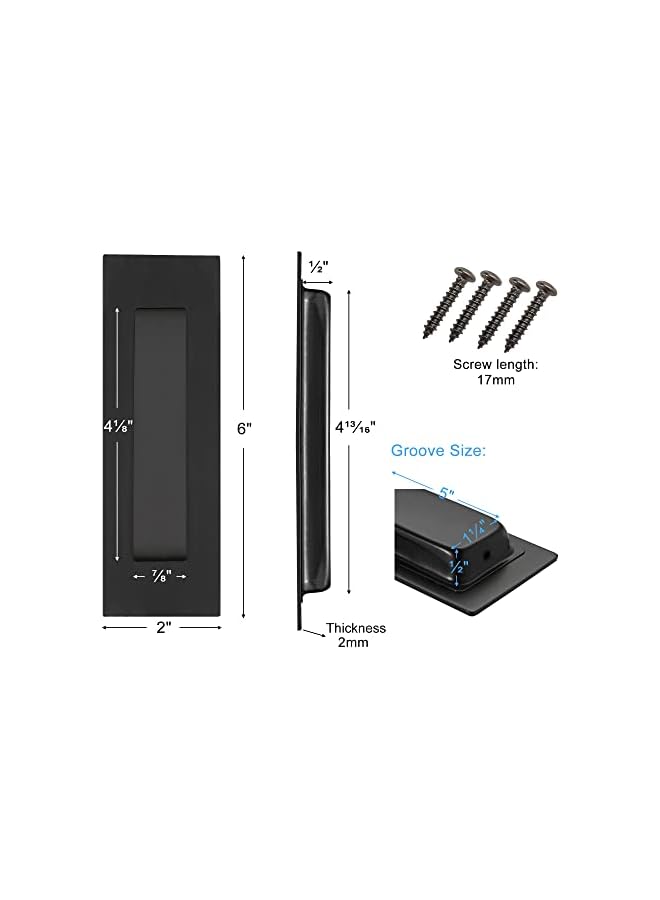 promass 6 Inch Recessed Finger Flush Pulls for Pocket Door Closet Door, Sliding Barn Door Handle, Matte Black Stainless Steel Rectangular Door Pulls Hardware(2 Pack) - Image 2