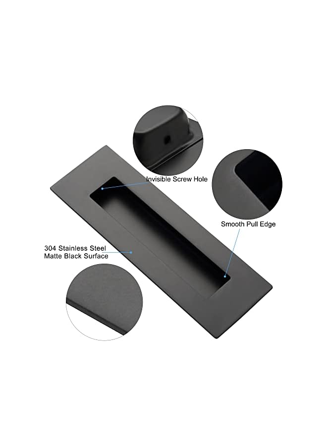promass 6 Inch Recessed Finger Flush Pulls for Pocket Door Closet Door, Sliding Barn Door Handle, Matte Black Stainless Steel Rectangular Door Pulls Hardware(2 Pack) - Image 3