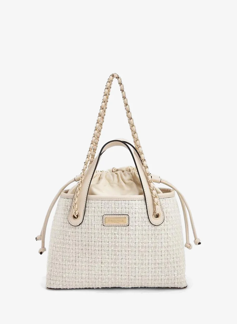 Jacquard Textured Tote Bag With Drawstring Closure