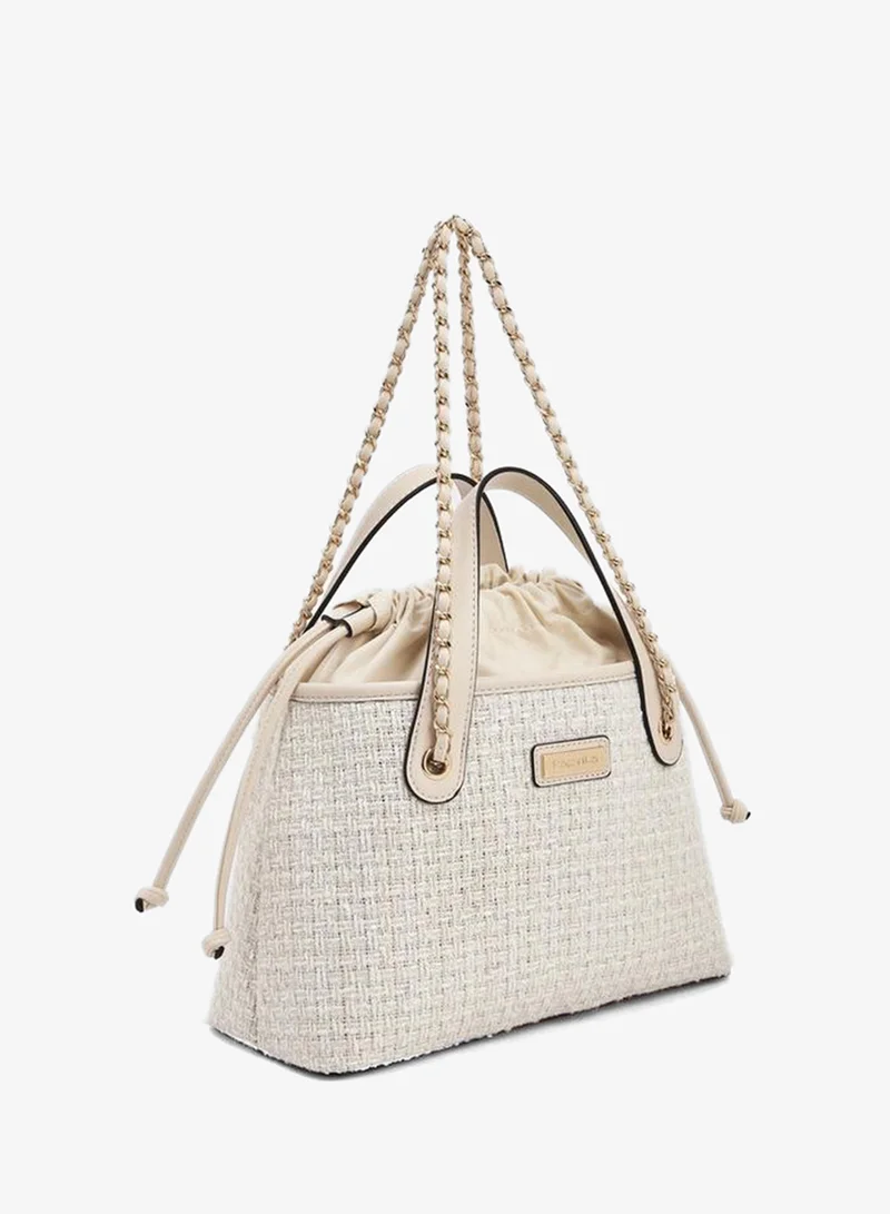 بابريكا Jacquard Textured Tote Bag With Drawstring Closure
