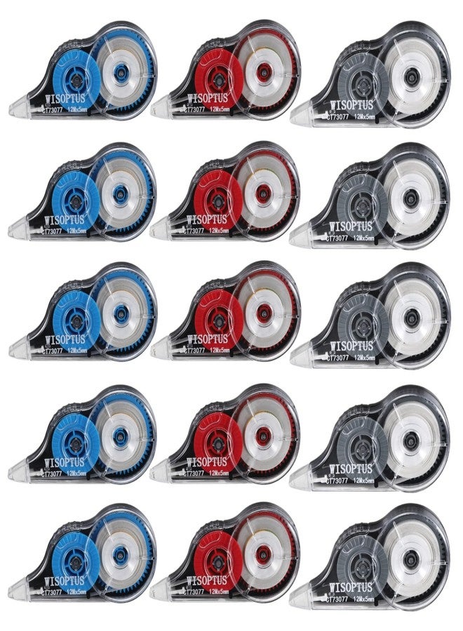 WISOPTUS 15PCS White Correction Tape with Dispenser, 39.37ft Each, Fast Clean and Easy to Use Tear-Resistant Correction Tape Office or School Supplies, Blue, Red, Gray - Image 1
