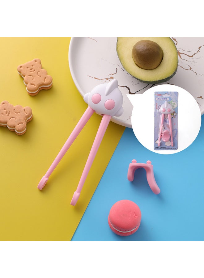 Genuine Ultraman Children's Chopsticks Silicone Tiger Mouth Training Learning Chopsticks Cartoon Practice Chopsticks Stainless Steel Tableware-Specifications:Children's Tableware-Color:Pink Practice Chopsticks - Image 1