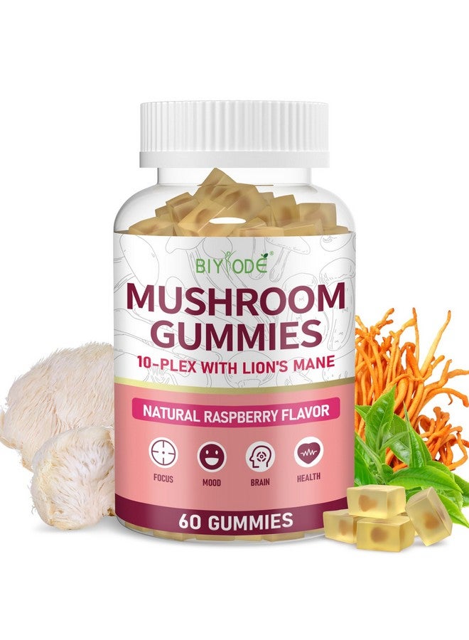 BIYODE جيلي الفطر BIYODE 10x: مزيج متكيف خالي من السكر مع فطر الأسد، ريشي، كورديسيبس، وتشاجا لتخفيف التوتر، التركيز، والهدوء الطبيعي 1600 ملغ لكل حصة 60 حبة - Image 1