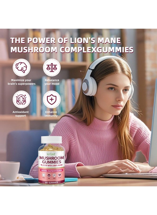 BIYODE جيلي الفطر BIYODE 10x: مزيج متكيف خالي من السكر مع فطر الأسد، ريشي، كورديسيبس، وتشاجا لتخفيف التوتر، التركيز، والهدوء الطبيعي 1600 ملغ لكل حصة 60 حبة - Image 4