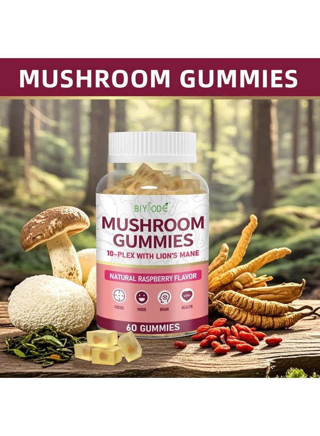 BIYODE جيلي الفطر BIYODE 10x: مزيج متكيف خالي من السكر مع فطر الأسد، ريشي، كورديسيبس، وتشاجا لتخفيف التوتر، التركيز، والهدوء الطبيعي 1600 ملغ لكل حصة 60 حبة - Image 2