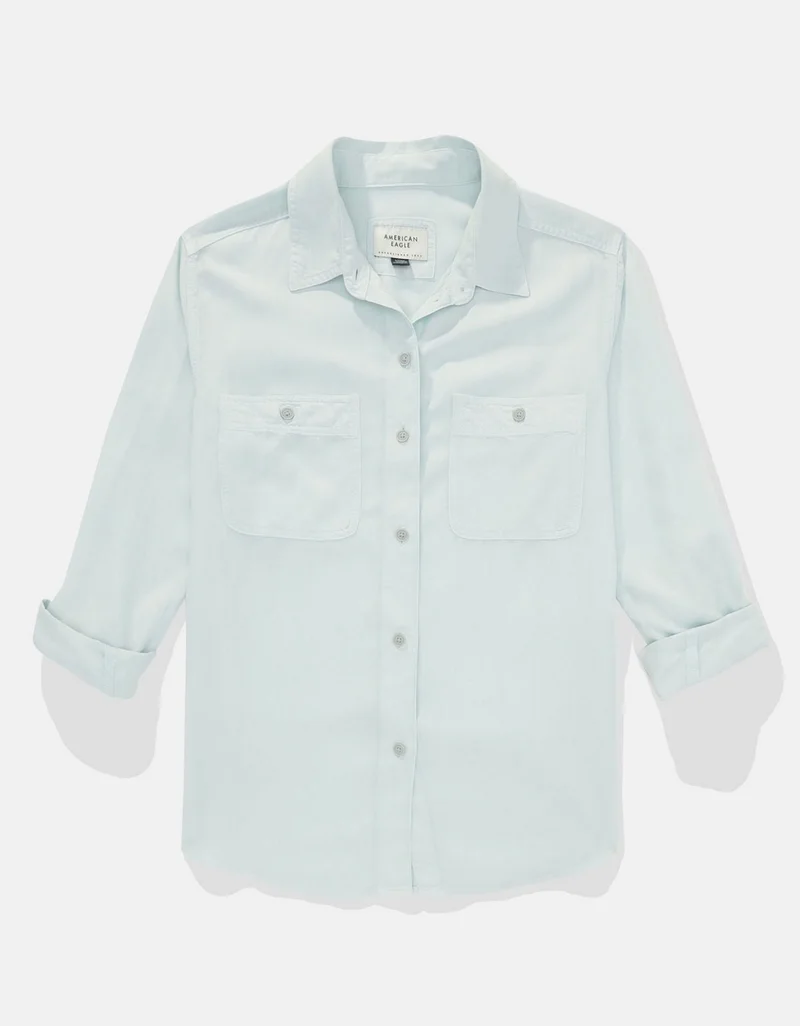 American Eagle AE Bestie Long-Sleeve Button-Up Shirt