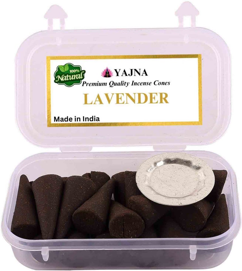 Yajna Lavender 100%-Natural-Incense-Cones Handmade-Hand-Dipped Organic-Chemicals-Free for-Purification-Relaxation-Positivity-Yoga-Meditation The-Best-scents (20 Count) - Image 1