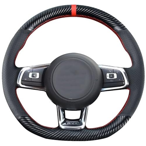 JI Loncky Auto Custom Fit OEM Black Genuine Leather Suede Steering Wheel Covers for Volkswagen Jetta GLI 2015-2021 / VW Golf R 2015-2019 / VW Golf 7 MK7 Golf GTI 2015-2021 Accessories - Image 1