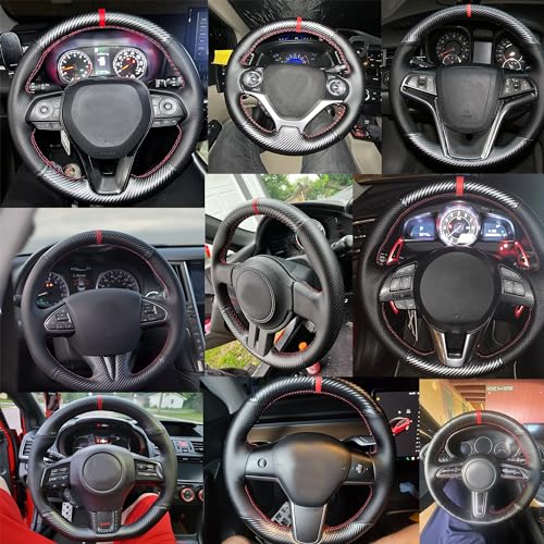 JI Loncky Auto Custom Fit OEM Black Genuine Leather Suede Steering Wheel Covers for Volkswagen Jetta GLI 2015-2021 / VW Golf R 2015-2019 / VW Golf 7 MK7 Golf GTI 2015-2021 Accessories - Image 2