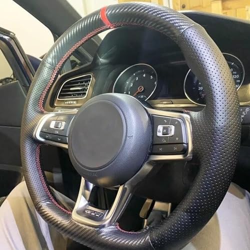 JI Loncky Auto Custom Fit OEM Black Genuine Leather Suede Steering Wheel Covers for Volkswagen Jetta GLI 2015-2021 / VW Golf R 2015-2019 / VW Golf 7 MK7 Golf GTI 2015-2021 Accessories - Image 4